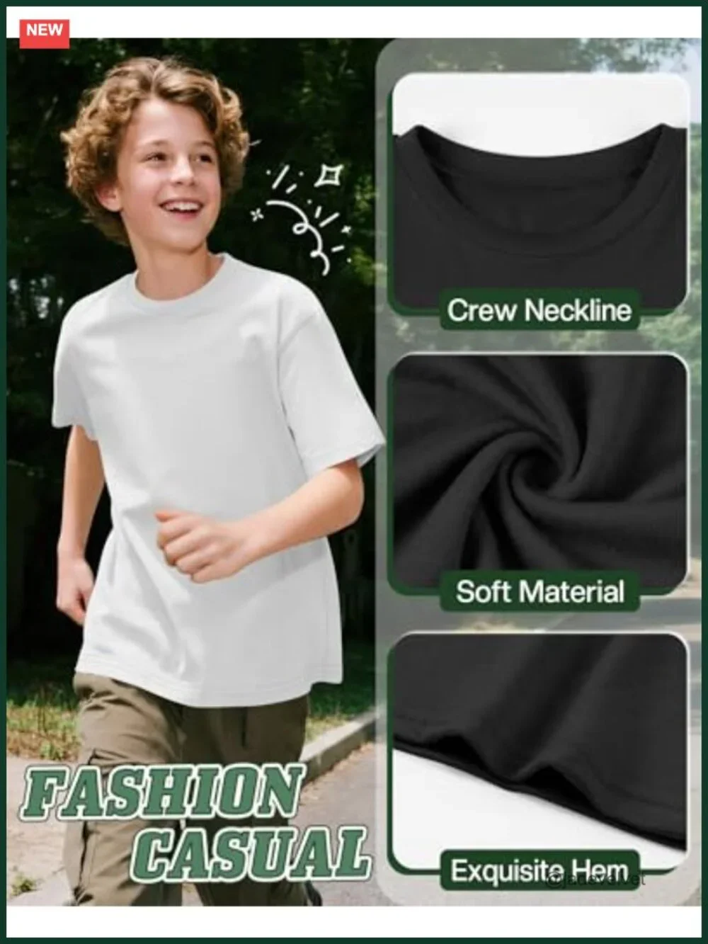 5 Pack Boys Oversized Crew Neck Short Sleeve Tees Loose Fit Basic Plain
